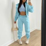 Women Fleece Sweatshirt Solid Casual 3pcs Set