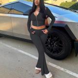 Casual Suit Flared Pants Zipper Smooth Two-Piece