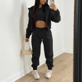 Women Fleece Sweatshirt Solid Casual 3pcs Set