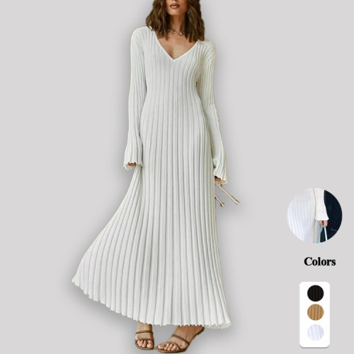 Wholesale Fall Casual Ribbed Knitted Long  A-line Maxi Dress
