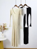 Wholesale Fall Casual Ribbed Knitted Long  A-line Maxi Dress