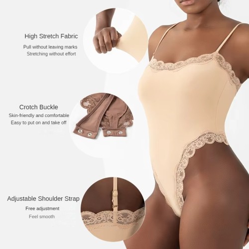 Sexy Lace Breathable Lingerie Wear Slip Solid Seamless Thong Bodysuit
