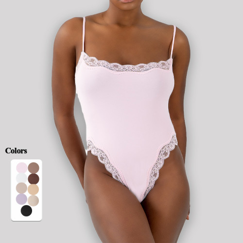 Sexy Lace Breathable Lingerie Wear Slip Solid Seamless Thong Bodysuit