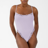 Sexy Lace Breathable Lingerie Wear Slip Solid Seamless Thong Bodysuit
