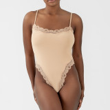Sexy Lace Breathable Lingerie Wear Slip Solid Seamless Thong Bodysuit