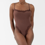 Sexy Lace Breathable Lingerie Wear Slip Solid Seamless Thong Bodysuit