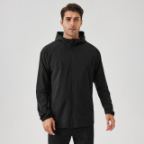 Men Sports Jacket Zipper Windproof Hood Running Fitness Jacket