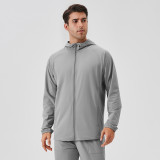 Men Sports Jacket Zipper Windproof Hood Running Fitness Jacket