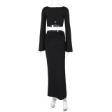 Autumn New Solid Flared Slim Fit Split Fashion Casual Suit D173