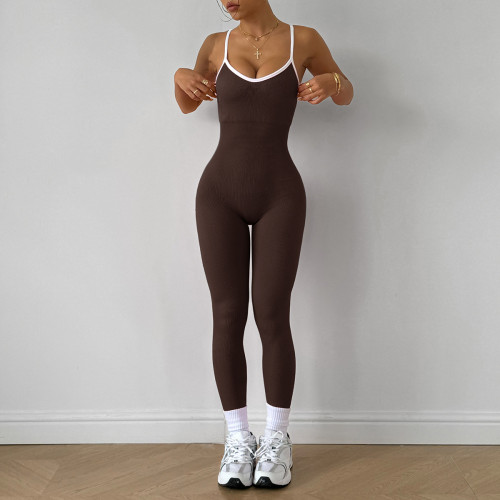 Hot Sale Contrast Color Quick-drying Thread One-piece Yoga Jumpsuit