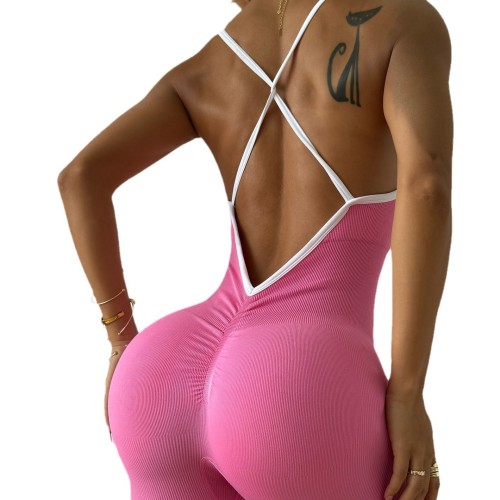 Hot Sale Contrast Color Quick-drying Thread One-piece Yoga Jumpsuit