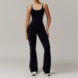 Wholesale Women's Sports Bodysuits Hollow Beauty Back Yoga One Piece Set Butt Lift Flared Dance Sports Breathable Jumpsuits