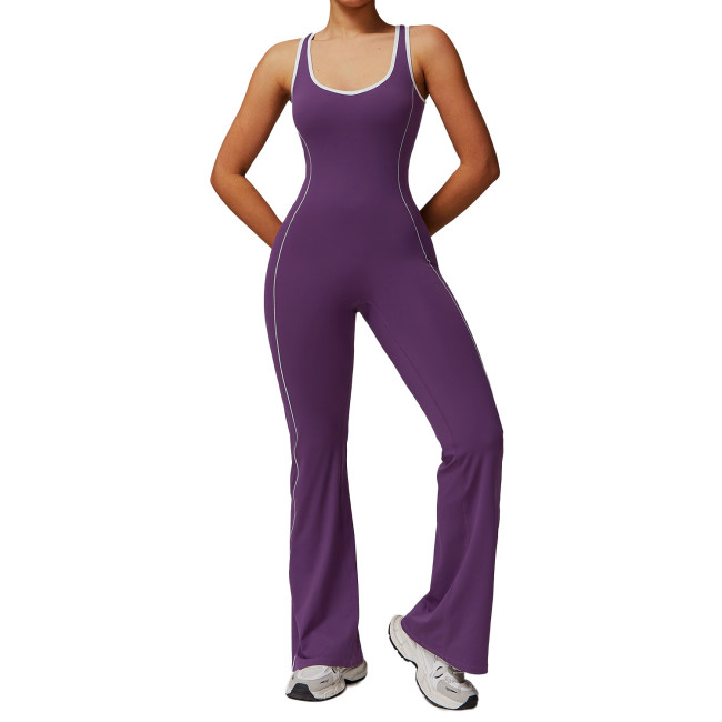 Wholesale Women's Sports Bodysuits Hollow Beauty Back Yoga One Piece Set Butt Lift Flared Dance Sports Breathable Jumpsuits