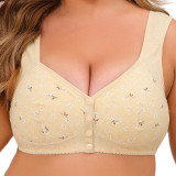 Women's New Seamless Underwear Print Front Closure Convenient Comfortable Bra Push-up Breathable Fixed Shoulder Wide Strap Bra