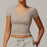 2025 New Quick-Dry Shockproof Yoga Top Short-Sleeved Running Sport T-Shirt Women's Solid Sportswear Pilates Fitness Clothes Slim