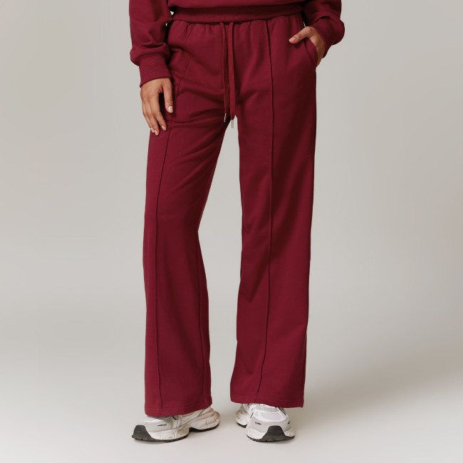 Women's Solid Yoga Sportswear Wide Pockets Workout Sports Pants For Women High Waist Loose Fit Straight Drawstring Sweatpants