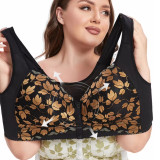 Women's Large Size Wireless Bra Push-up Front Closure Vest Underwear Breathable Wide Shoulder Straps Lace Support Bra