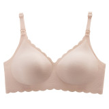 Women's Soft Unlined Lace Nursing Bra Wire-Free Support Maternity Breastfeeding Pump Bra Wave Jacquard Nursing Push-Up Underwear