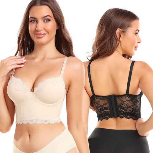 Beautiful Lace Back Solid Bra Plus Size Body Shaping Underwear