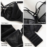 BOKIM Women Sexy Black Mesh Vests High Support Push-up Adjustable Bras Everyday Cross Beautiful Cup Plus Size Bras