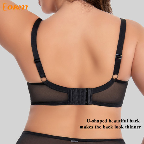 BOKIM Women Sexy Black Mesh Vests High Support Push-up Adjustable Bras Everyday Cross Beautiful Cup Plus Size Bras
