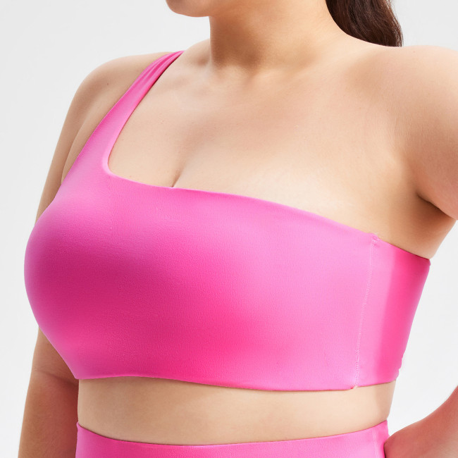 Off-shoulder sports shock-absorbing seamless bra