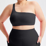 Off-shoulder sports shock-absorbing seamless bra