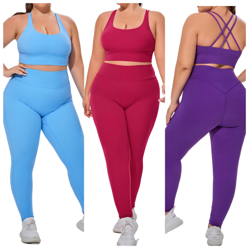 Plus size women's sportswear suit nude high elastic breathable yoga suit two-piece cross-border fitness suit