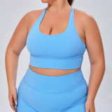 Plus size women's sportswear suit nude high elastic breathable yoga suit two-piece cross-border fitness suit