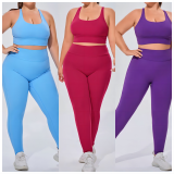 Plus size women's sportswear suit nude high elastic breathable yoga suit two-piece cross-border fitness suit