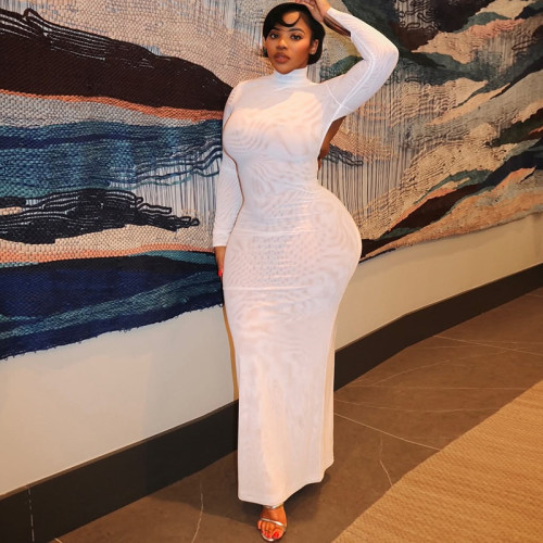 Elegant Sexy Backless Long Sleeve Maxi Dress
