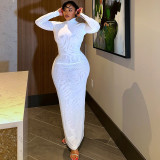Elegant Sexy Backless Long Sleeve Maxi Dress