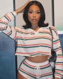 Striped Print Shirt Collar Top and Shorts Set