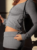 Casual Cable-knit V-neck Cardigan Shorts set
