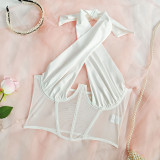 See-through Mesh Underwired Vest Halter Neck Corset