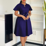 Stylish Elegant Short Sleeved Plus Size Dress With Lace-up Straps