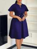 Stylish Elegant Short Sleeved Plus Size Dress With Lace-up Straps