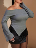 New Slim-fitting Ribbed Base Top For Curve Women