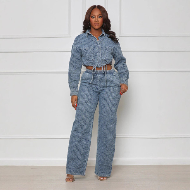 New Style: Long-sleeved Pants Women's Denim Two-Piece Suit