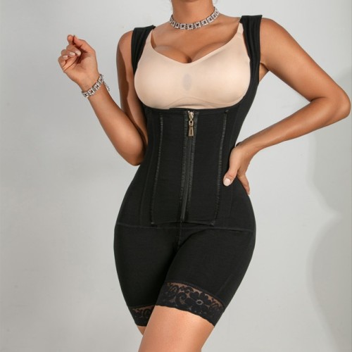 Women's Full Body Shapewear with Wide Straps Open Crotch Non - Slip Lace Legs & Adjustable Hooks