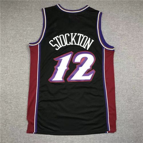 john stockton utah jazz basketball jersey black