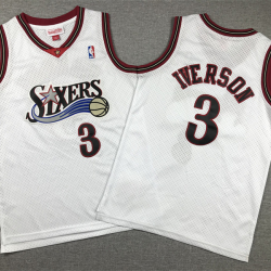 Youth Size #3 Allen Iverson Vintage Philadelphia 76ers Jersey Name Number All Stitched White