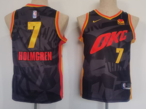 Youth Size #7 Oklahoma City Thunder Chet Holmgren Jersey Name Number All Stitched Black