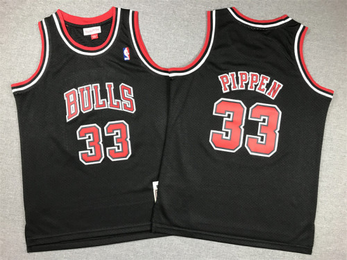 Youth Size #33 Scottie Pippen Chicago Bulls Jersey Name Number All Stitched Black