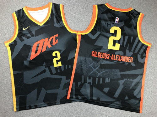 Youth Size #2 Oklahoma City Thunder Shai Gilgeous-Alexander Jersey Name Number All Stitched Black