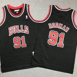 Youth Size #91 Dennis Rodman Chicago Bulls Jersey Name Number All Stitched Black