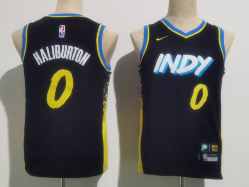 Youth Size INDIANA PACERS #0 Tyrese Haliburton Jersey Name Number All Stitched Black
