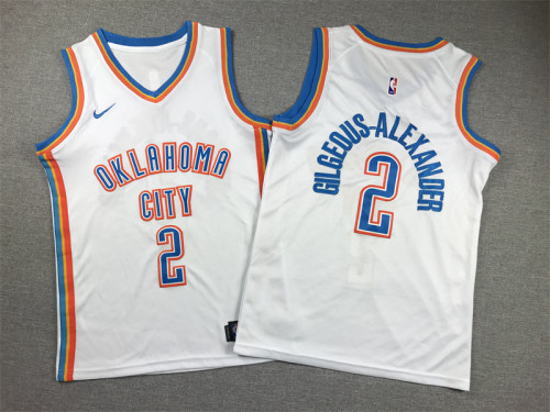 Youth Size #2 Oklahoma City Thunder Shai Gilgeous-Alexander Jersey Name Number All Stitched White