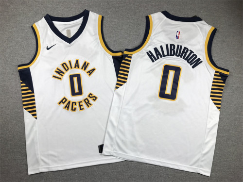 Youth Size INDIANA PACERS #0 Tyrese Haliburton Jersey Name Number All Stitched White