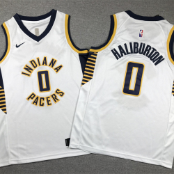 Youth Size INDIANA PACERS #0 Tyrese Haliburton Jersey Name Number All Stitched White